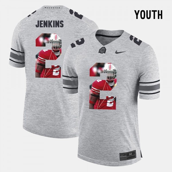 Ohio State Buckeyes Malcolm Jenkins Youth #2 Gray Pictorial Gridiron Fashion College Football Jersey 2404OAKC3